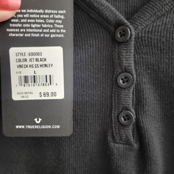 True Religion Black Fitted Buttoned Short Sleeve Tee - Picture 2 of 5